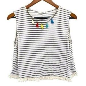 Mango Striped Boho Fringe Crop Tank Top